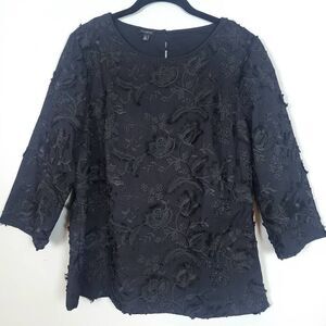 Talbots Womens Floral Embroidered Top Black Size 12 Dark Romantic Fairy Feminine